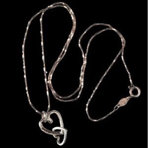 Best Friends 925 Sterling Silver Linked Double Heart Pendant Chain Necklace VTG